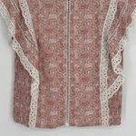 MISA Los Angeles ‎ Nilu Top Small Pink Washed Tile Print Lace Trim Boho Blouse Photo 4