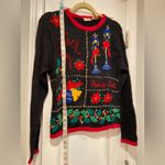 VTG 80s Bobbie Brooks Size S Vintage Holiday Sweater Black Embroidered Peace Photo 8