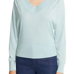 Theory  Women's Deep V Neck Rib‎ Wool Sweater Stretch Long Sleeve Mint Size M Photo 0