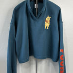 Disney Winnie The Pooh Sweatshirt Pullover Cropped Teal Loose Fit Size Medium Photo 0
