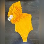 ZARA women’s Large Ruffle swimsuit Bikini One Piece One Shoulder Off Shoulder Dark yellow Photo 5