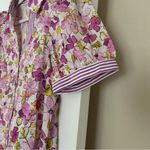 Entro  Floral Button-Up Puff Sleeve Blouse with Stripe Detail on Sleeve and Neck Photo 2