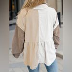 Cream and Tan Peplum Button Down Shirt Size L Photo 4