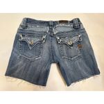 Miss Me  Low Rise Denim Medium Blue Shorts Sz 26 Raw Hem Button Flap Pockets Photo 3