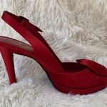 Delman Red Satin Peep Toe Slingback Heels Size 6.5 Photo 3