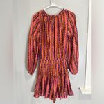 Oliphant Boho Peasant Mini Dress Ruffle Neck Smocked Pink Geometric Tassel XS Purple Photo 5