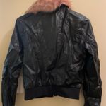 Ci Sono Faux Black Leather Faux Fur Pink Collar Biker Moto Jacket Women’s Small Photo 3