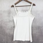 Y2K Lace Trim Womens Tank Top Medium Ribbed Stretch Coquette Preppy Retro Soft White Photo 1