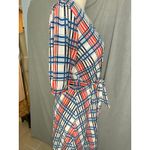VERO MODA Blue Red Plaid Wrap Midi Dress Tie Waist Short Sleeve M Photo 11
