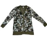 Chico's  Women's Sz‎ 1 Floral Sheer Cardigan Cover Up Olive Green Button Front Med Photo 3