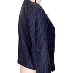 Loft ANN TAYLOR slate blue w/red, tweed blazer with fringe detail. Size 2. EUC Photo 3