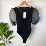 Nasty Gal NWT  Don’t Tie So Hard Ribbed Bodysuit Size 8 in Black Photo 2