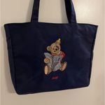 Vintage Steiff Canvas Tote Bag Embroidered Steiff Teddy Bear Zipper Closure Blue Photo 2
