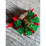 Handmade Beaded Pin Ugly Christmas‎ Wreath With Bow and bell  Hand Crafted 1.5" Photo 1