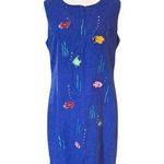Ultra Dress Linen Sleeveless Mini Dress With Embroidered Fish Womens 12 Blue Photo 0