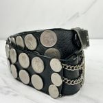 Vintage Argentina Coin Studded Leather Chain Belt Gaucho Western Small (S) ✨ Black Photo 6