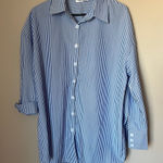 Katch Me Women’s Large Blue White Stripe Button Up Business Casual Long Sleeve Photo 0