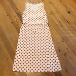 ZARA  V Neck Sleeveless Cream Rust Red Polka Dot Split Front Belted Dress SMALL Photo 2