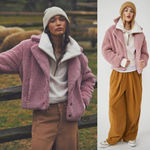 Free People  Joplin Cozy Sherpa Faux Fur Jacket NWT Smoked Pink Size Large $198 Photo 1