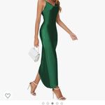 Amazon New - Green Emerald Satin Slit Dress L Photo 3