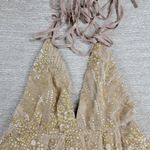 Hello Molly  Gold Sequin Halter Prom Dress Small Open Back Formal High Slit NEW Photo 12