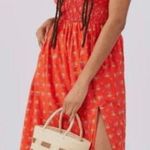 Urban Outfitters UO Liliana Side Slit Midi Dress Red Floral Medium Open back Cottagecore Photo 0