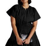 Anthropologie The Somerset Textured Black Mini Dress Cotton Peasant Tiered NWT Photo 0