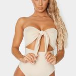 Pretty Little Thing Nude Bow Front Cut Out Swimsuit Photo 0