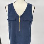Ellen Tracy Ellen‎ Tracey Linen Blend Utility Sleeveless Size M Gold Tassel Zipper Blouse Photo 3