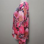 Talbots pink cascading flowers bow accent bell sleeve satin blouse size medium Photo 5