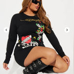 Ed Hardy  LKS Skull Long Sleeve T-shirt mini Dress size large black Y2K retro Photo 0