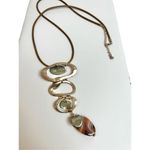 Rose gold and gold toned circle mosaic necklace and stone pendant Photo 1