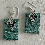 Green casilica marble silver ornate drop pierced earrings Photo 0