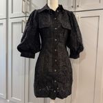 Ganni  Black Eyelet Puff Sleeve Button Up Mini Shirt Dress Size 38 Photo 1