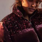 Anthropologie Maeve by 'Vera' Deep Purple Sequin Velvet Puffer Jacket Size 2X Photo 4