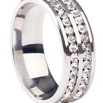 TJ Maxx 8mm Double Row Rhinestone Stainless Steel Unisex Ring Weddig Band Jewelry Size 7 Photo 0