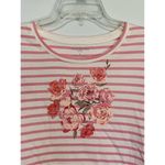 Talbots  Women's Floral Stripe Crew Neck 3/4 Sleeve Top Pink White Petite Size SP Photo 2