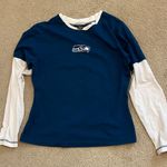 Reebok Women’s Seattle Seahawks Blue and White Long Sleeve Shirt Size Large Photo 0