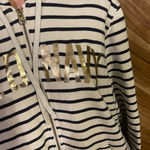 Old Navy Women’s XL Striped Gold Foil Letters Zip Up Hoodie Photo 4