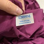 Vtg LORRAINE Size M Nightgown Burgundy Satin Silky Romantic Ruffle Neck Keyhole Photo 1