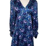 Amur Dress Steph Crinkle Satin Mini Floral Blue Puff Long Sleeve Cocktail 6 NWT Photo 0