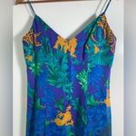 AJ Bari vintage spaghetti strap Hawaiian, tropical, floral print midi dress 8 Blue Photo 2