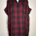 Madewell  Shirt Dress Short Sleeve Deep Red Black Plaid Classic Holiday Size XS Photo 0