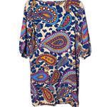 Glam Dress Womens Large Shift Paisley Print 3/4 Sleeve V-Neck Colorful Pullover Photo 1