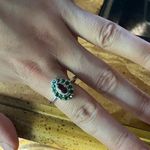 Natural Red Garnet Chrome Diopside Sterling Silver Halo Ring Size 10 Green Photo 2