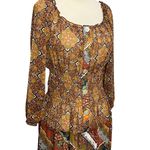 Anthropologie  Fig And Flower Maxi Dress L Petite Multi Paisley Sheer Tiered Boho Photo 1