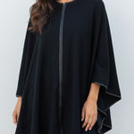 St. John Wool Leather Trim Poncho Shawl Cape Jacket Photo 0