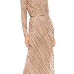 Mac Duggal Size 10 $598 NWT Long Sleeve Heavily Beaded Column Gown Mocha Photo 0
