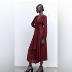 ZARA  Bloggers Fav Burgundy V-Neck Long Jacquard Wrap Maxi Christmas Dress Sz M Photo 3