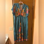Anthropologie Blank London  Tatiana Dark Teal Floral Kaftan Midi Dress Photo 3